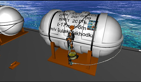 Thrown overboard liferaft simulation software